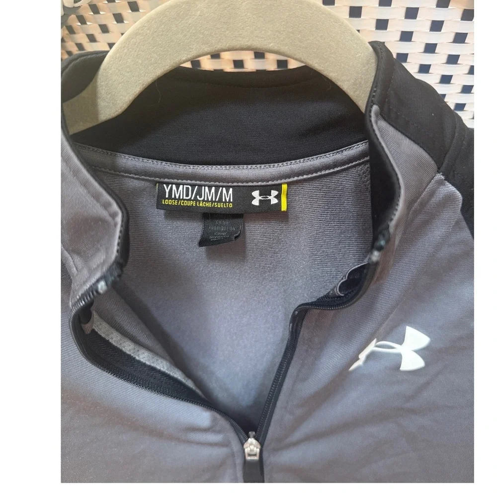 Under Armour Boys Gray Black Full Zip Track Jacket Youth Medium YMD JM M